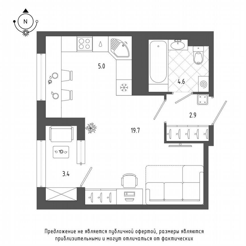 Квартира-студия, 33,9 м², 16/18 эт.