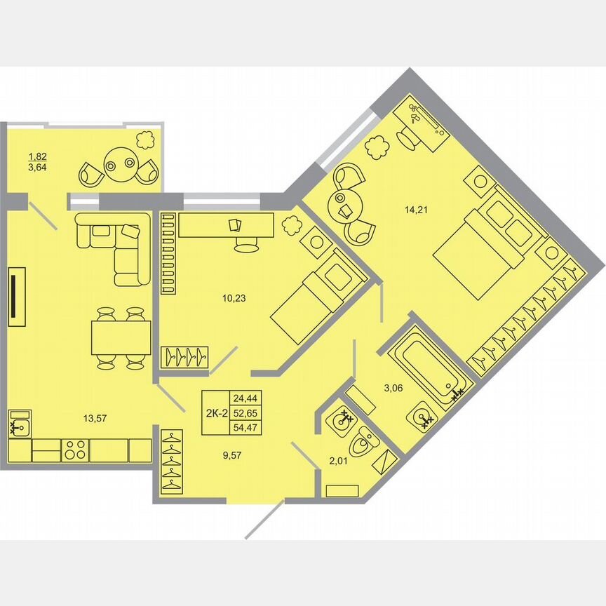 2-к. квартира, 54,5 м², 17/17 эт.