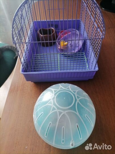 Клетка с колесом, мисками и шар для хомяка
