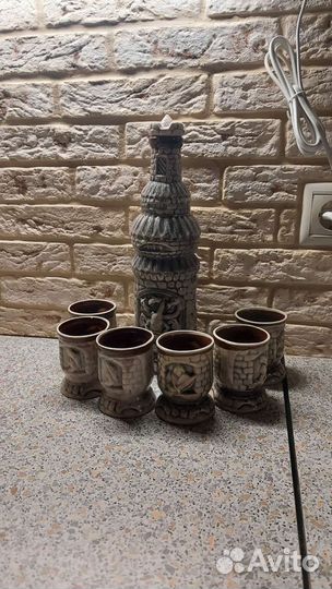 Сервиз кофейный,кувшин,копилка кот,графин и стакан