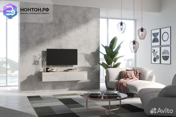 Тв-тумба somero дуб вотан / белый глянец