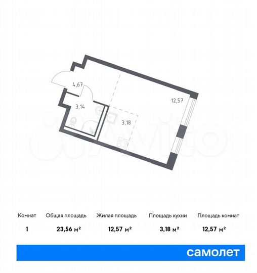 Квартира-студия, 23,6 м², 1/11 эт.