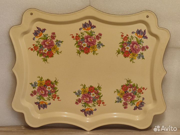 Поднос эмалированный. Интерьерный. Металл. Роспись