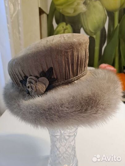 Шляпа женская нат кожа с норкой