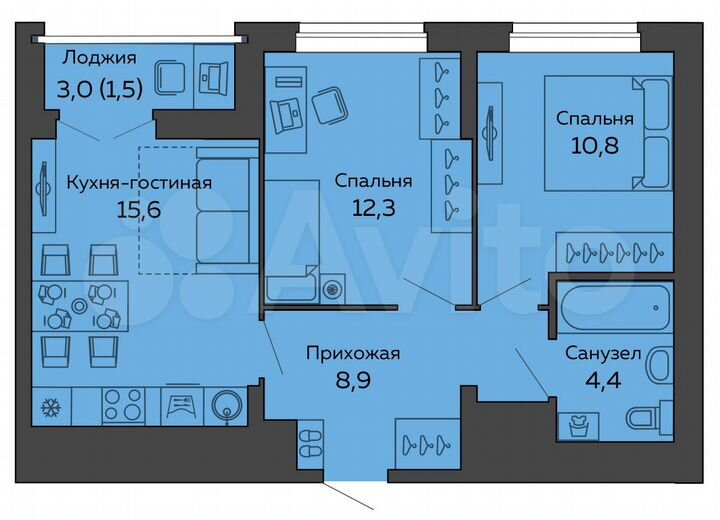 2-к. квартира, 53,5 м², 16/25 эт.