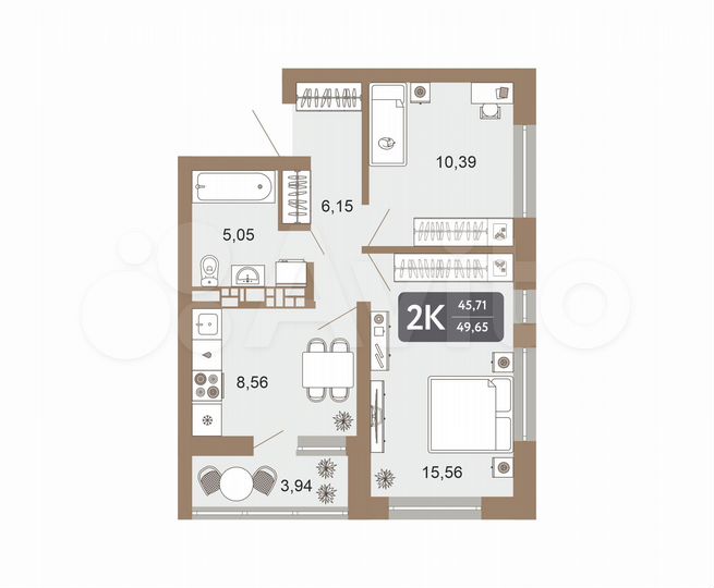 2-к. квартира, 49,7 м², 18/22 эт.