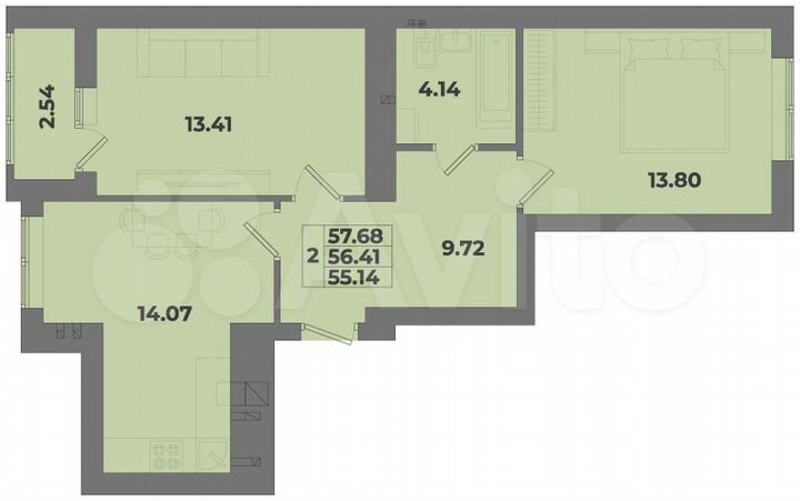 2-к. квартира, 57,7 м², 9/10 эт.