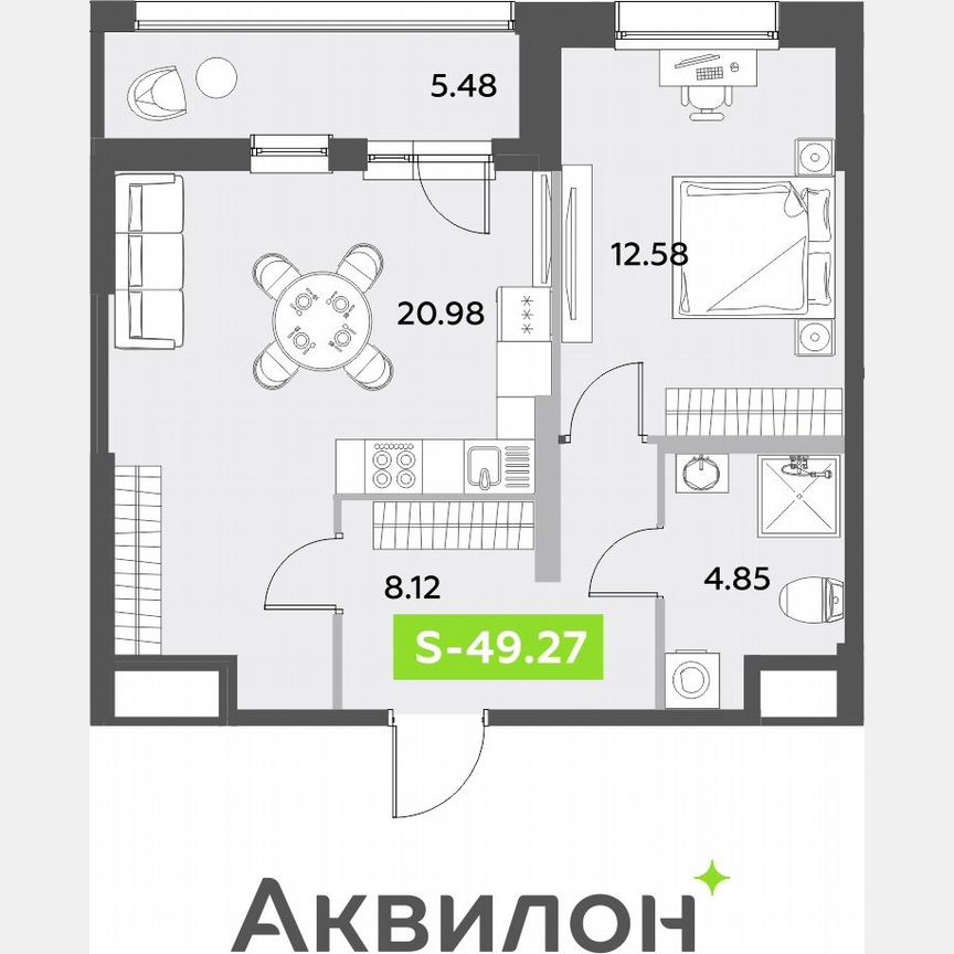1-к. квартира, 49,3 м², 1/12 эт.