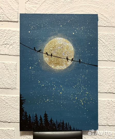 Картина «звёздная ночь» с золотой поталью холст