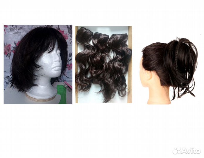 Парик женский шатен, каре, шиньон, локоны