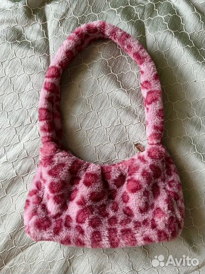 Cумка женская пушистая с леопардовым принтом