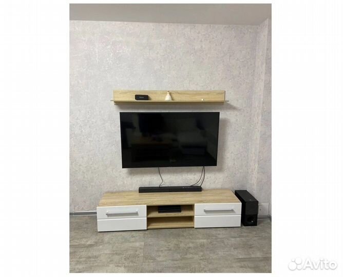 Тв тумба 1800 мм с полкой сонома/белый глянец