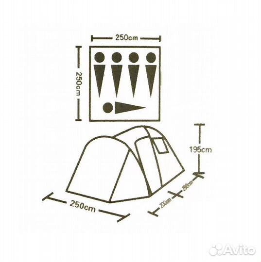 Палатка кемпинговая 4-х местная 1607D 