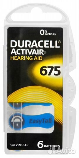 Батарейки для слуховых аппаратов Duracell 675/PR44