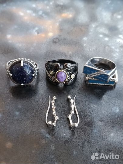 Серебряные кольца + серьги