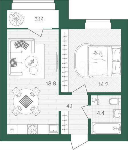 1-к. квартира, 44,6 м², 9/10 эт.
