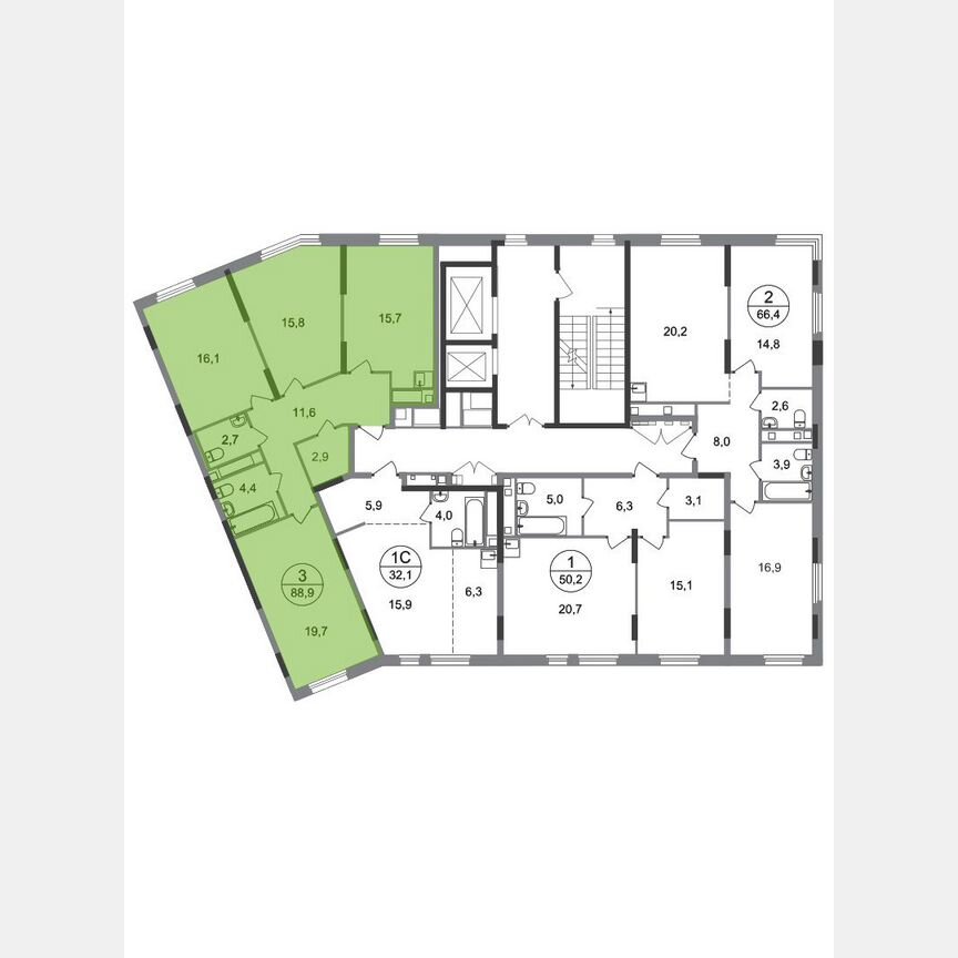 3-к. квартира, 88,9 м², 14/17 эт.