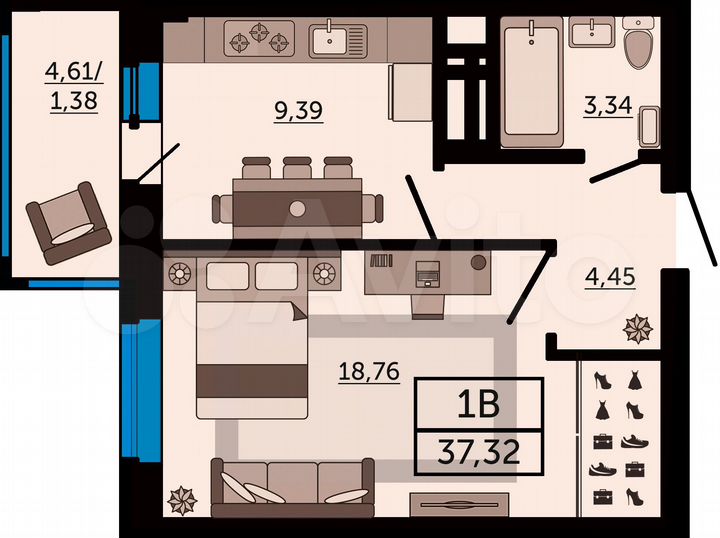 1-к. квартира, 37,3 м², 19/26 эт.