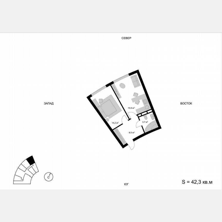 1-к. квартира, 42,3 м², 5/17 эт.