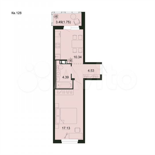 1-к. квартира, 38,1 м², 2/5 эт.