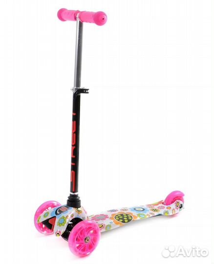 Самокат до 40кг 3 колеса с принтом розовый