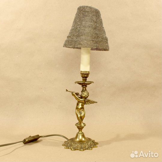Старинный бронзовый светильник Ангел-трубач 16681