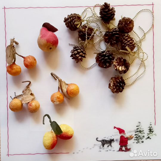 Игрушки ватные елочные СССР папье-маше
