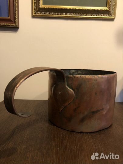 Медный ковш старинный, кашпо лофт