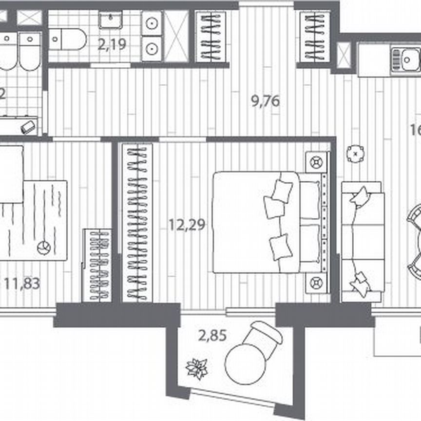 2-к. квартира, 58,5 м², 12/13 эт.