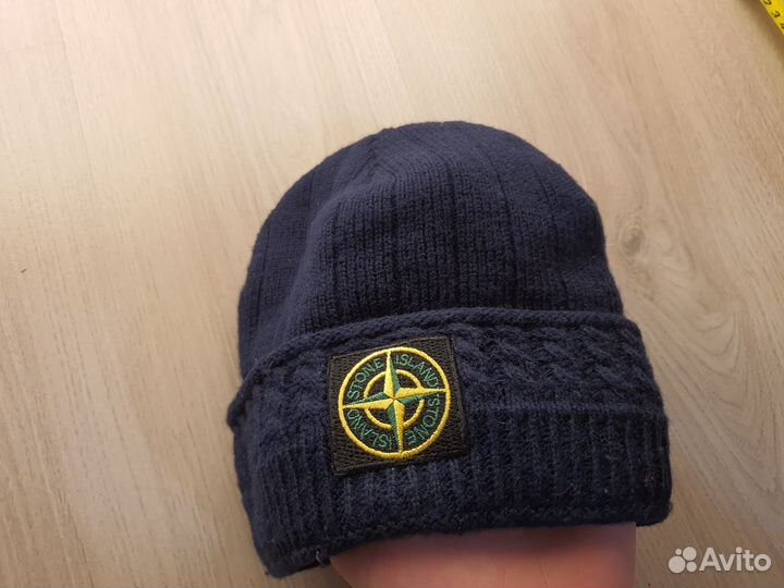 Шапка stone island синяя утепленная