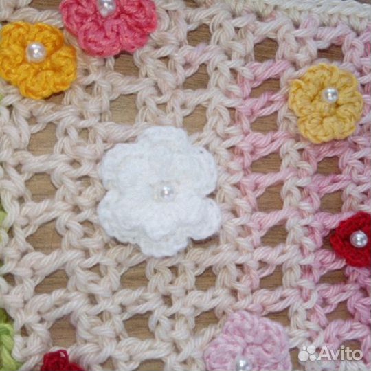 Вязаный шарф ажурный с цветами ручная работа