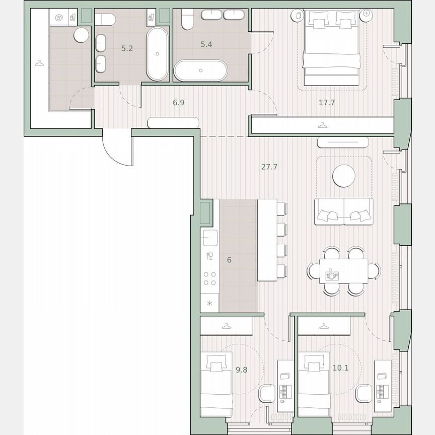 3-к. квартира, 95,7 м², 6/27 эт.