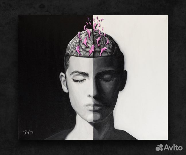 Картина акрилом, холст: Черно-белый сон (портрет)