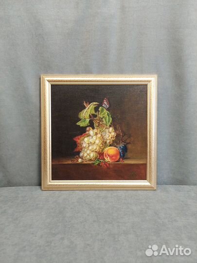 Маслом на холсте Натюрморт с фруктами и бабочкой