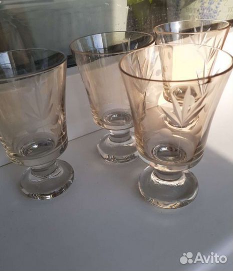 Винтажные рюмки фужеры, желтое стекло, 4 шт, СССР