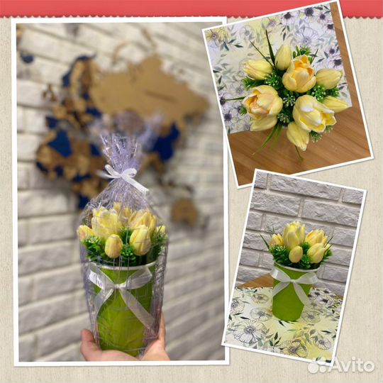 Букет из мыла с тюльпанами и ягодами