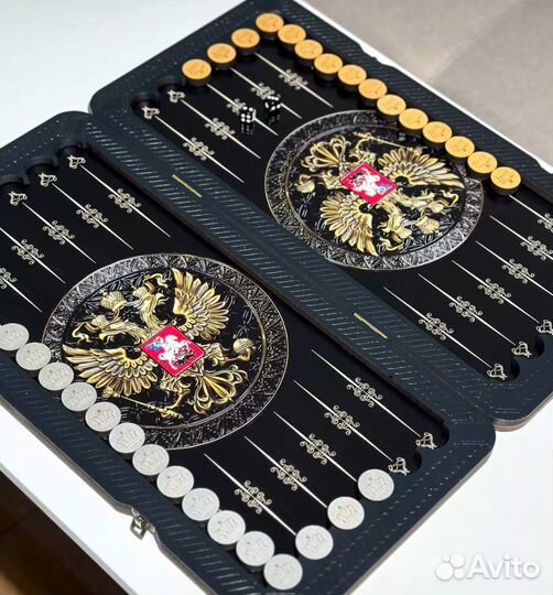 Нарды со стеклом Герб РФ