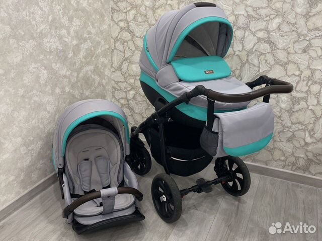 Коляска Tutis Nanni Серая+мятная кожа