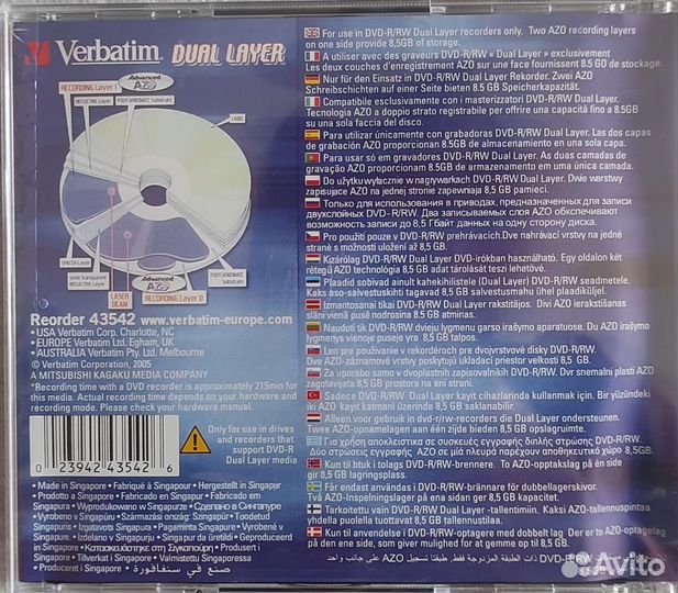 Двухслойный диск Verbatim DVD-R 8,5GB 4x 215 min