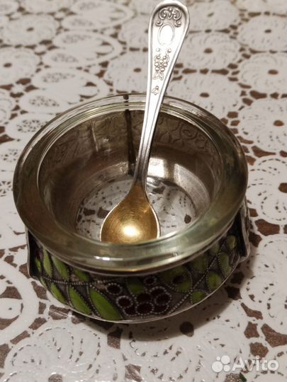 Солонка мельхиор с эмалью СССР