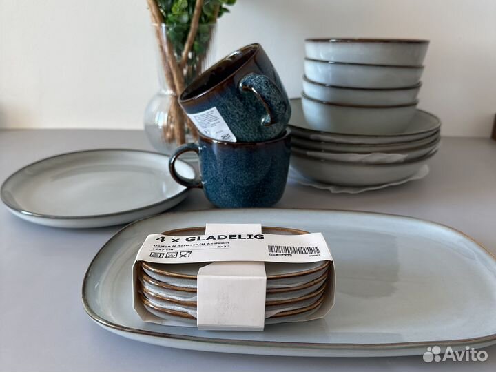 Посуда IKEA гладелиг синяя серая ваза икеа