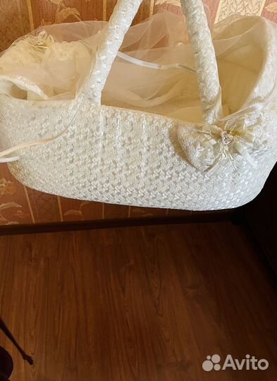 Детская люлька переноска с кружевом на выписку