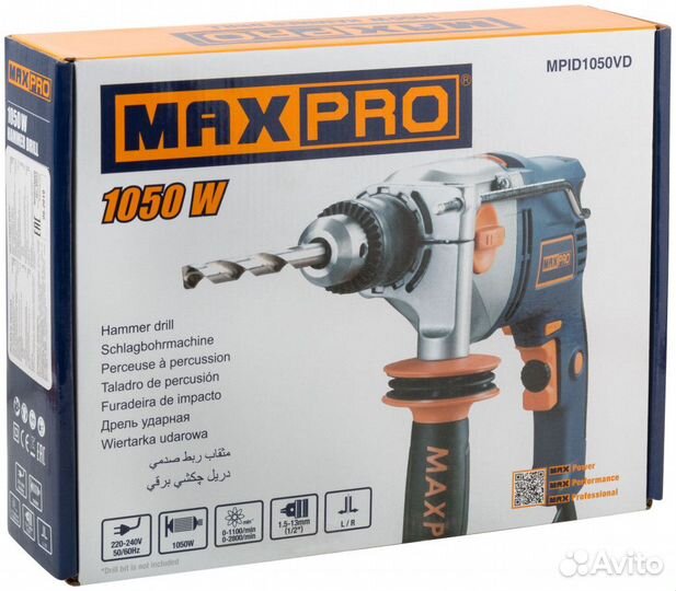 Дрель ударная MAX-PRO mpid1050VD, 1050 Вт 85072