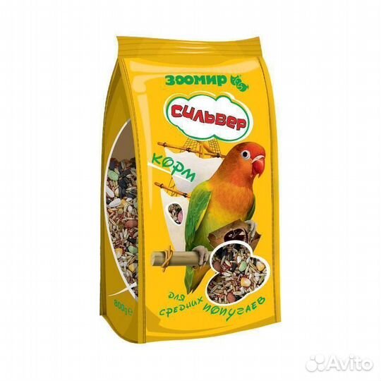 Зоомир Сильвер корм для средних попугаев 800гр пак