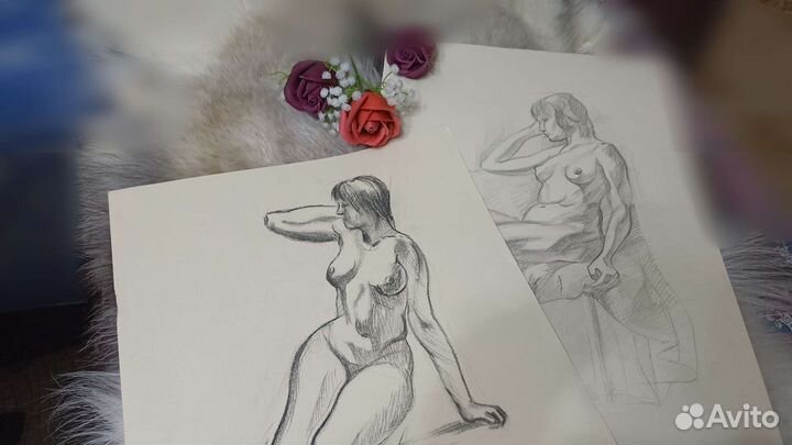 Зарисовки.Фигура. Графика. Уголь, простой карандаш