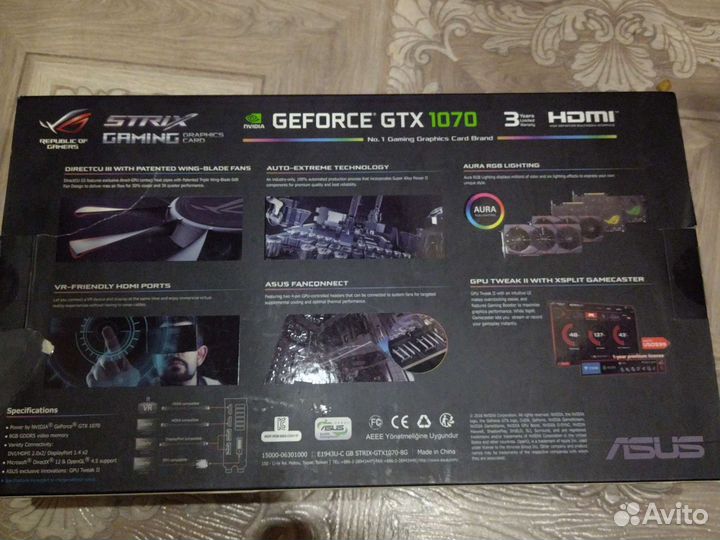Видеокартa geforce gtx asus rog strix 1070 8gb