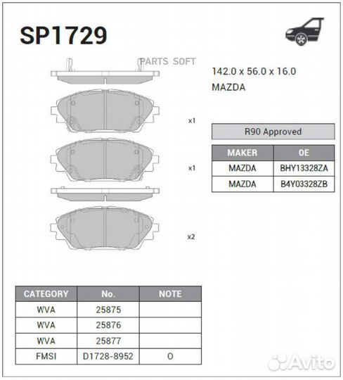 Sangsin brake SP1729 Колодки тормозные передние