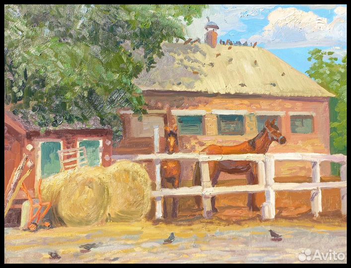 Картина маслом пейзаж на конюшне