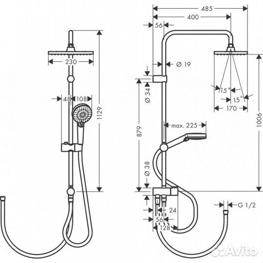 Душевая колонна Hansgrohe Vernis Shape Showerpipe 230 1jet Reno матовый черный 26282670