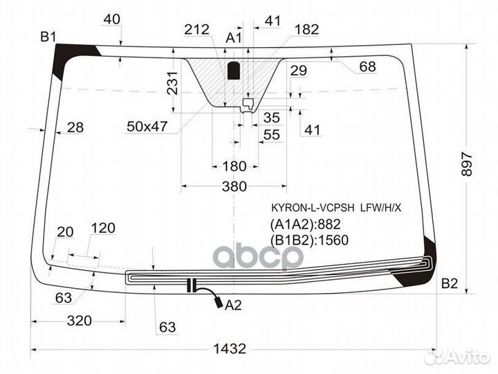 Стекло лобовое с обогревом щеток + дд ssangyong
